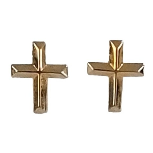 14K Yellow Gold Cross Post Stud Earrings K914 - Picture 2 of 7